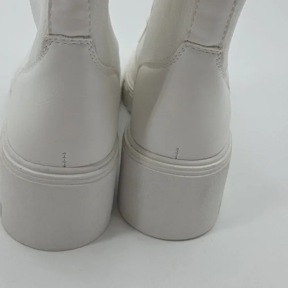 Women's White Knee-High Lace-Up Boots PU and Knit Material New - Picture 14 of 16